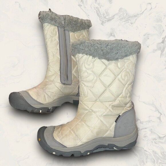 Keen Dry Warm 200 Gram Insulated Waterproof Ivory Gray Snow Boots Women Size 6 - Picture 1 of 11